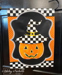 Checkered Witch Jack-O-Lantern Garden Vinyl Flag