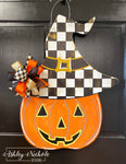 Checkered Witch Jack-O-Lantern Door Hanger