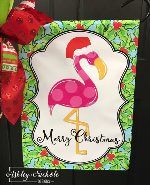 Christmas Flamingo Garden Vinyl Flag