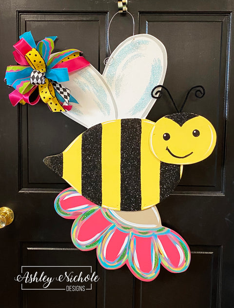 Bumble Bee & Spring Flower Door Hanger