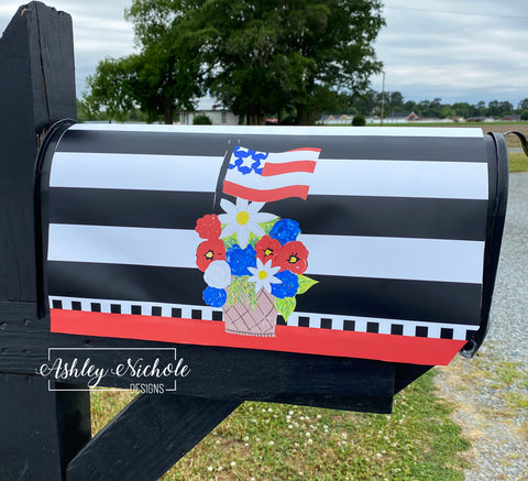 Patriotic Floral Basket with Flag - Magnetic Vinyl Mailbox Cover