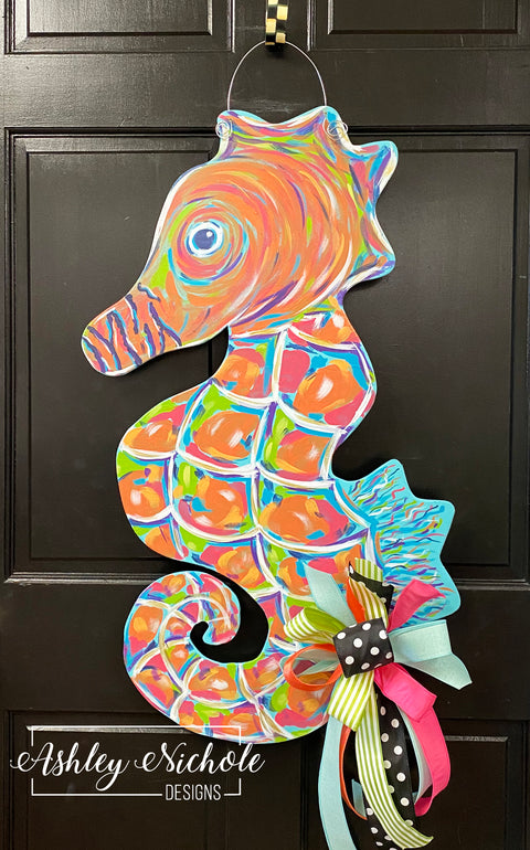 Abstract Colorful Seahorse Door Hanger