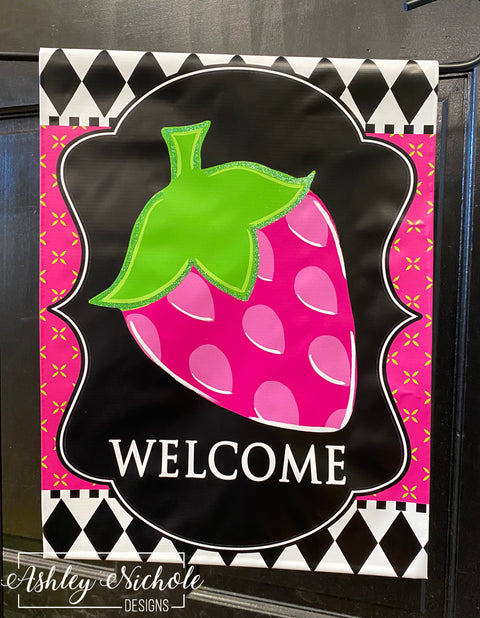 Strawberry - PINK - Vinyl Garden Flag