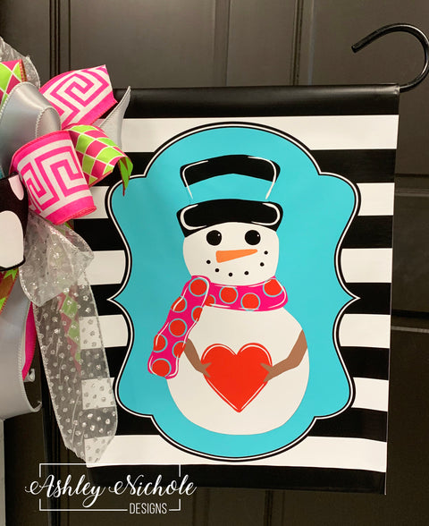Snowman and Heart-Full Body-Colorful Vinyl Garden Flag