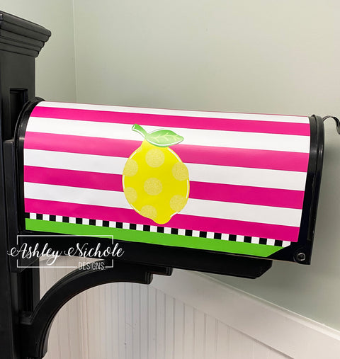 Lemon - Pink Stripe - Mailbox Cover