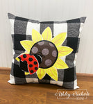 Custom Sunflower and Ladybug Pillow on Buffalo check Fabric