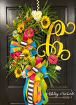 Spring Floral Initial Wreath - PINK & YELLOW