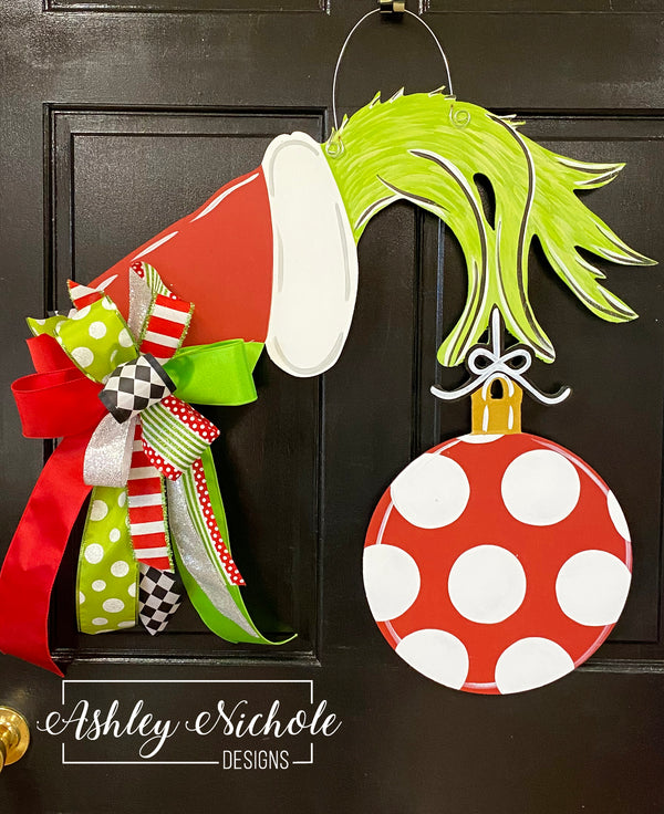 Grinch Inspired Hand and Ornament - Door Hanger – AshleyNichole Designs