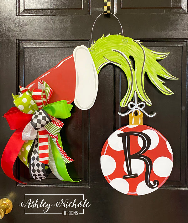 Grinch Inspired Hand and Ornament - Door Hanger – AshleyNichole