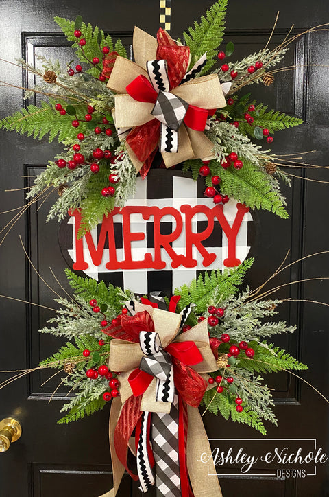 Buffalo Check MERRY Plaque Christmas Wreath