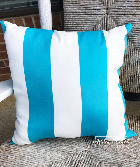 Outdoor Pillow - Turquoise and White Stripe