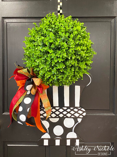 Fall Topiary - Black and White with Large Base - Door Hanger
