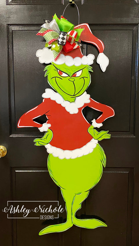 Grinch Inspired Full Body Christmas Door Hanger (Oversized)