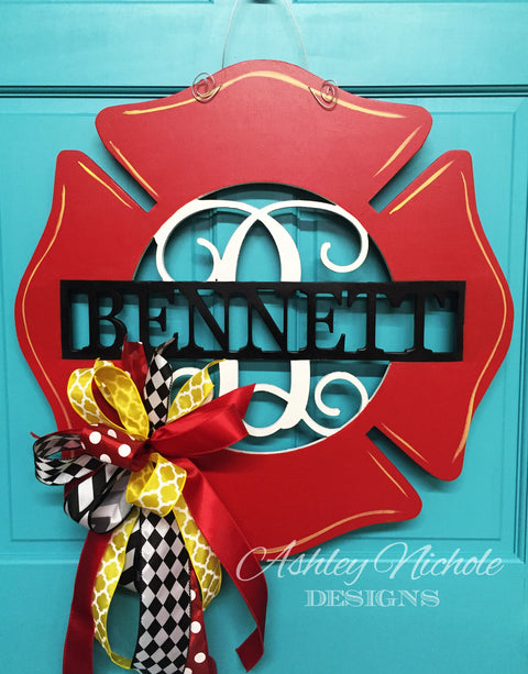 Firefighter Monogrammed Red - Door Hanger