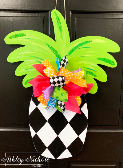 Pineapple - Harlequin with Glittered Top - Door Hanger (Hand-Painted)