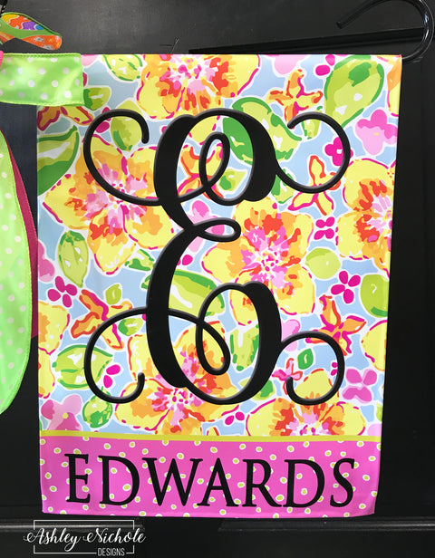 Lilly Inspired Floral Initial and Name Garden Vinyl Flag