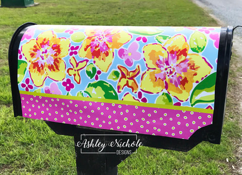 Lilly Inspired Floral - Magnetic Vinyl Mailbox Cover