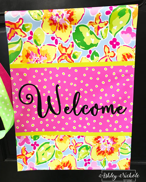 Lilly Inspired Floral Welcome Flag