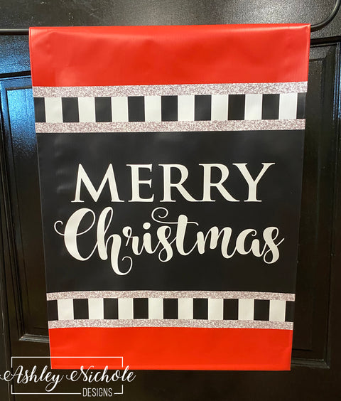 Red & Silver Merry Christmas - Vinyl Garden Flag