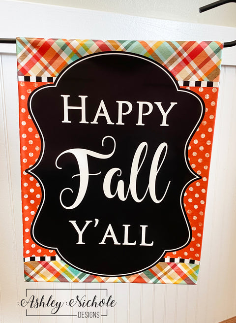 Fall Plaid "Happy Fall Y'all" - Vinyl Garden Flag