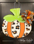 Leopard Fun Pumpkin - ORANGE- Door Hanger