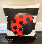 Custom-Ladybug Pillow on Stripe Fabric