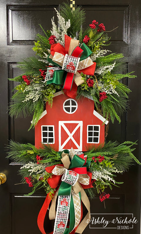 Rustic Barn Oval Christmas Wreath