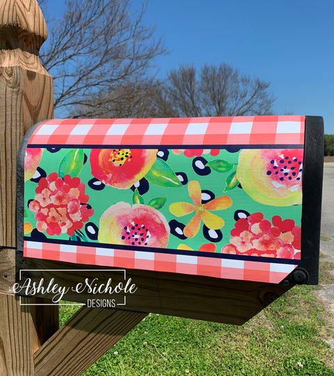 Coral Floral (Navy Generic) - Magnetic Vinyl Mailbox Cover