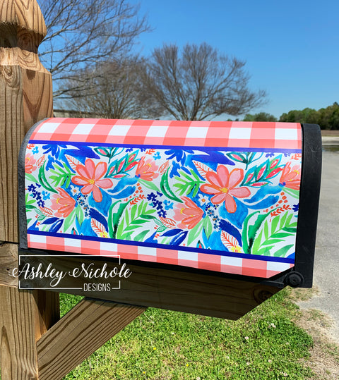 Coral Floral (Royal Blue Generic) - Magnetic Vinyl Mailbox Cover