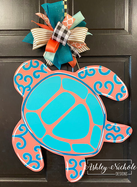 Sea Turtle Door Hanger - Coral/Blue