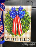 Patriotic FLAG BOW Boxwood Wreath - Vinyl Garden Flag