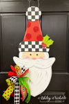 READY TO SHIP - Santa-Checkered with Red Glitter-Door Hanger