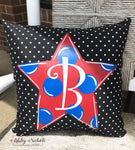 Custom Pillow - Polka Dot Star - Initial - on Black & White Mini Dot Outdoor Fabric