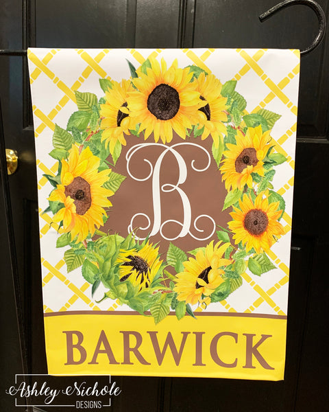 Initial - Last Name Sunflower - Vinyl Garden flag