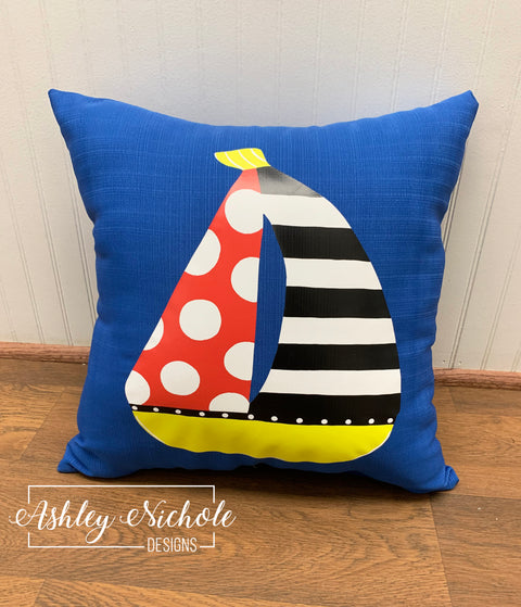 Custom - Sailboat Pillow on Bright Blue Outdoor Fabric