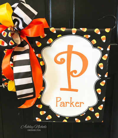 Candy Corn Initial - Vinyl Garden Flag