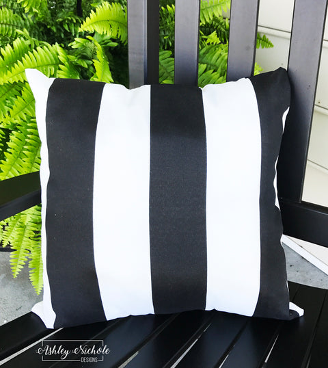 Outdoor Pillow - Black & White Stripe