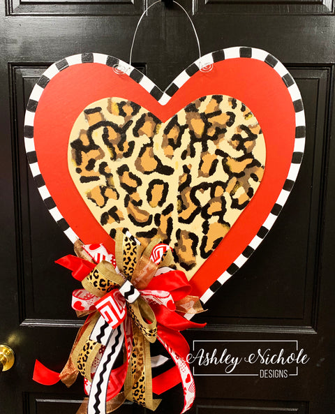 Leopard Valentine Heart Door Hanger