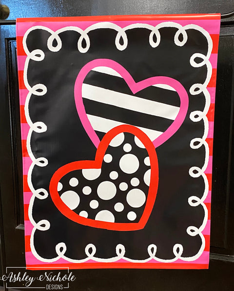 Crazy Dots & Stripes Heart Vinyl Flag