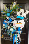 Snowman Wreath - Blue with Black Buffalo Check