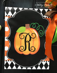 Initial Pumpkin - VINE Font - Orange with White Dots Vinyl Garden Flag