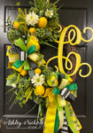 Lemonade Floral Initial Wreath with YELLOWS