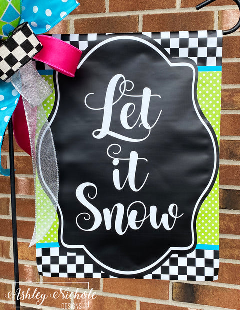 Let It Snow Checkered (Green/Blue) Vinyl Flag