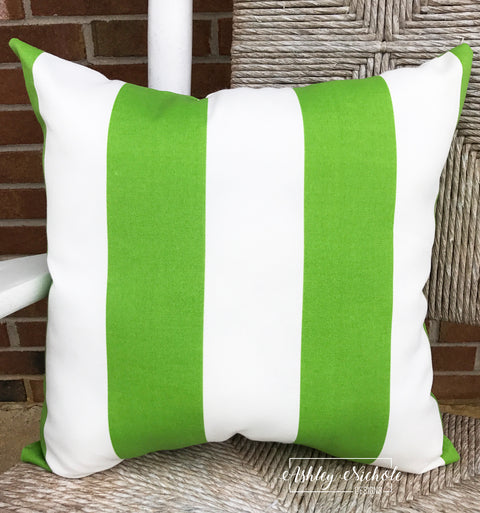Outdoor Pillow - Green & White Stripe