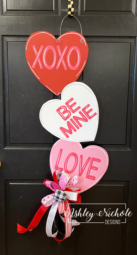 Conversation Heart Valentine Door Hanger - Red/Pink