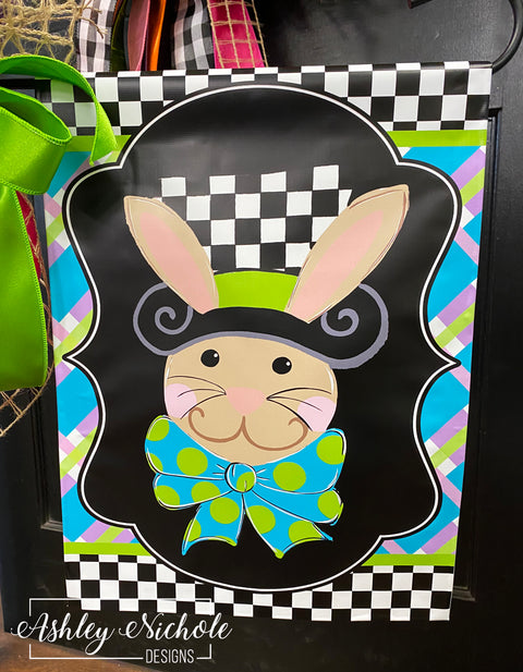 Bunny - Checkered Top Hat - Vinyl Garden Flag