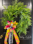 Mixed Greenery Wreath - Colorful Bow