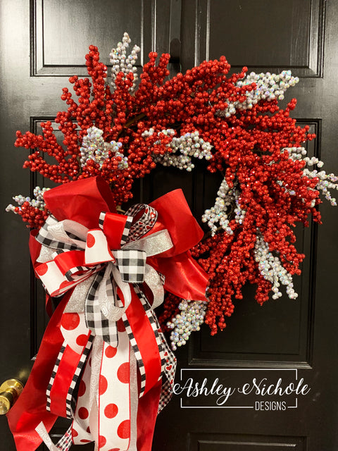 Iced Cluster Berry Wreath - RED & SILVER - Valentines