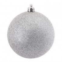 100mm Glitter Ball Ornament - Silver