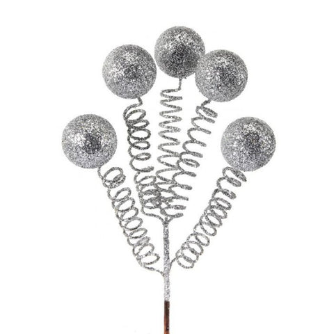 9" PLASTIC GLITTER SPRING WIRE BALL PICK - Silver